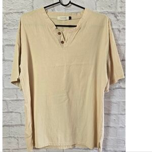 Men's Beige Short Sleeve Shirt Size L